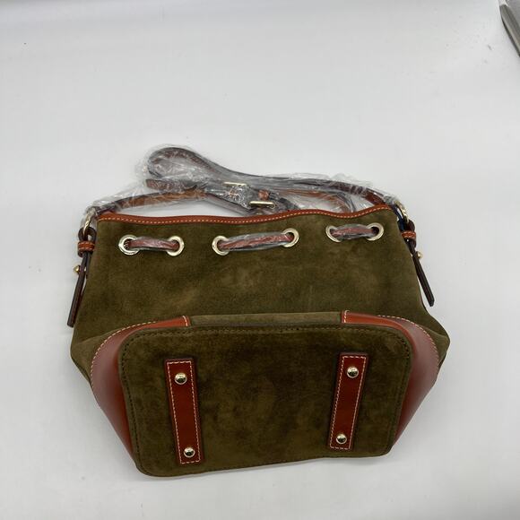 Dooney & Bourke Suede Drawstring Crossbody Olive Crossbody Handbags - Picture 3 of 15
